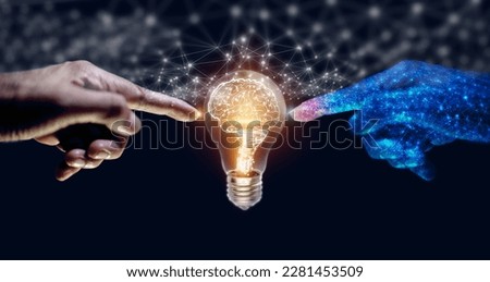 Artificial intelligence (AI) Machine Learning, robot and human hands touching on big data network connection background, science and technology artificial intelligence, innovation and futuristic. Royalty-Free Stock Photo #2281453509