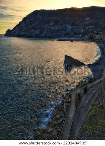 Seascape in Monterosso at sunset, Liguria Italy 