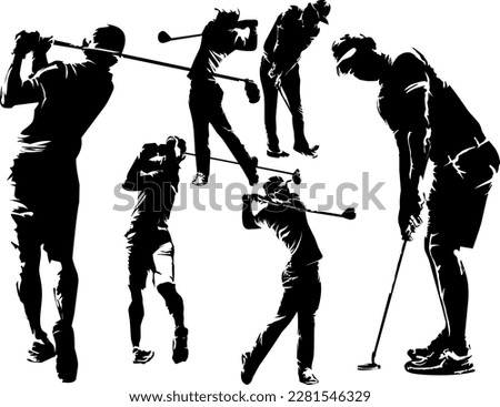 Silhouette golf golfer golfing action illustration sport Royalty-Free Stock Photo #2281546329