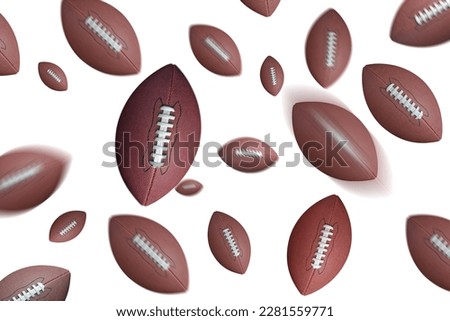 American football balls in the air camera depth of field effect, Blur effect, isolated background