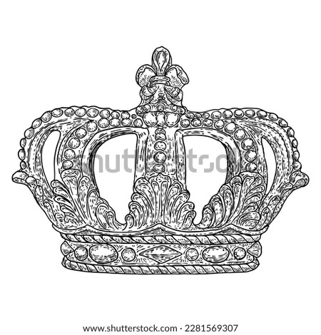 State Crown, made of gold and set with precious stones such as diamonds sapphires emeralds and pearls and rubies. Imperial State Crown used during the Coronation service and declaration of the King. Royalty-Free Stock Photo #2281569307