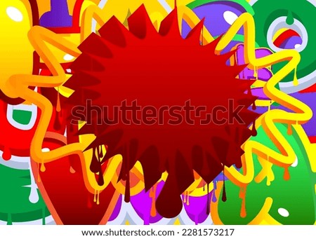 Red Speech Bubble Graffiti on multicolored Background. Abstract colorful modern dirty street art decoration performed in urban painting style.