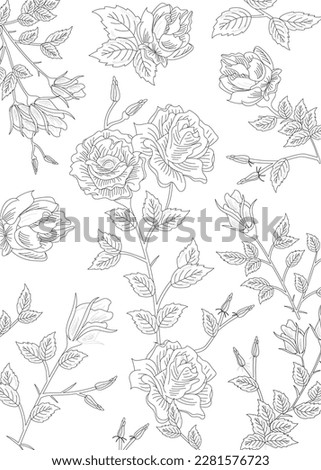 Beautiful floral art drawing style, call a"Batik from Indonesia local culture", beautiful line art seamless pattern, find fill pattern on swatches