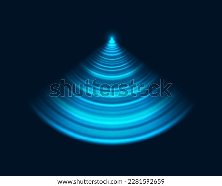 Radar sonar, Wi Fi sensor wave or signal sound scanner, vector blue light effect. Wireless technology digital radar or sonar radial waves for motion detection or Wi Fi connection and radio signal Royalty-Free Stock Photo #2281592659