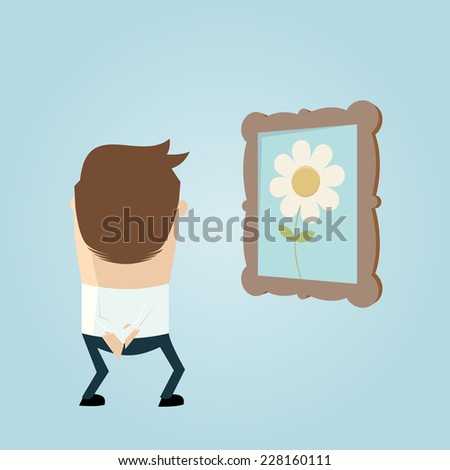 funny cartoon man looking at a picture