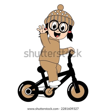 cute girl cartoon ride bicycle graphic