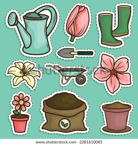 Set of Spring Season Cute Sticker Illustration
