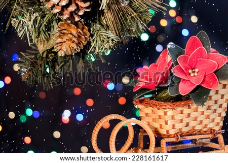 The Colorful decorations with the snow for the Christmas tree 