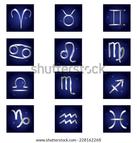 Set of Zodiac Signs on blue background. Vector illustration 