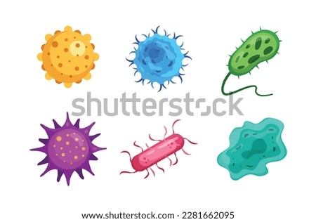 Virus vector bacteria emoticon character of coronavirus infection and flu virus, bacterium or illness in microbiology illustration set of organism emotions isolated. Royalty-Free Stock Photo #2281662095
