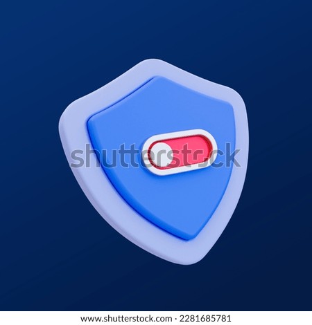 3d minimal turn-off security concept. security defending. protection deactivated. Shield icon with toggle button switch turn off. 3d illustration, clipping path included.