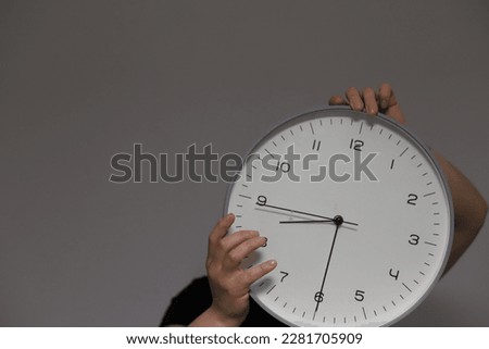 Circle classic white clock time and deadline hands and clock, office time concept