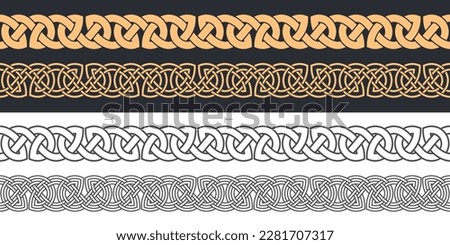 Celtic knot braided frame border ornament. Seamless ribbon. Vector illustration. Royalty-Free Stock Photo #2281707317
