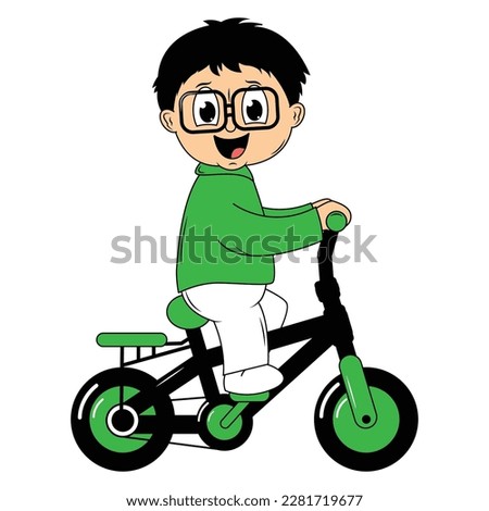 cute boy cartoon ride bicycle illustration graphic