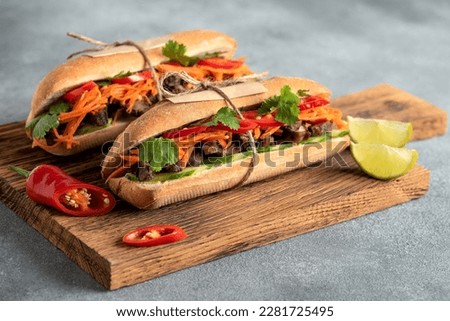 Banh mi, vietnamese sandwich, side view, selective focus. Royalty-Free Stock Photo #2281725495