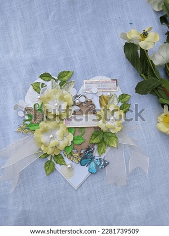 Handmade birthday card
Decorated with beautiful handmade flowers and leaves