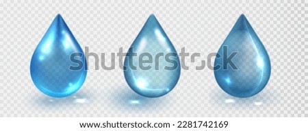 Blue collagen droplet isolated on transparent background. Vector realistic serum droplet of drug or collagen essence. Water drop set Royalty-Free Stock Photo #2281742169