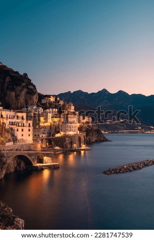 view of amalfi, amalfi coast, amalfi cathedral, sea, tranquility of the amalfi coast and symbols of mediterranean culture, naples, salerno, positano. Royalty-Free Stock Photo #2281747539