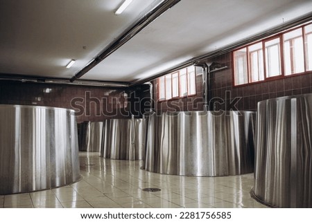Brewing production vats. Modern beer factory.