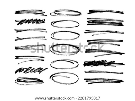 Marker pen underline and strikethrough strokes. Hand drawn collection of different scribble lines and brush strokes. Crosses, oval and strikethroughs. Vector black ink illustration of scribbles. Royalty-Free Stock Photo #2281795817