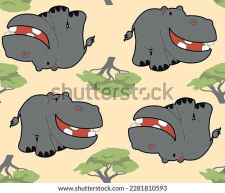 hippo tree desert tropical pattern vector