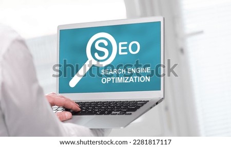 Laptop screen displaying a search engine optimization concept