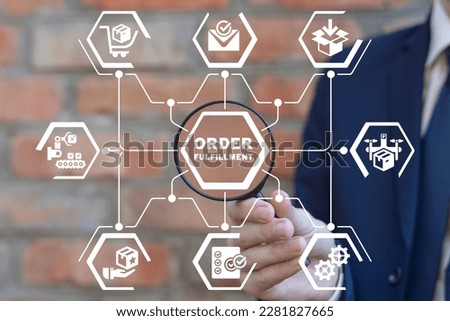 Order fulfillment center packaging, distribution cycle e-commerce business concept. Workflow for receiving, processing, picking, packaging and shipping. Online drop shipping process to meet customer. Royalty-Free Stock Photo #2281827665