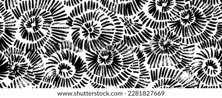 Abstract aster or dandelion seamless pattern. Brush drawn linear chrysanthemum flowers, radial circles, sunbursts. Dry brush style floral motives. Simple doodle or linear botanical abstract wallpaper. Royalty-Free Stock Photo #2281827669