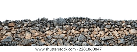 View of an old stone wall of stacked rocks isolated on empty background Royalty-Free Stock Photo #2281860847