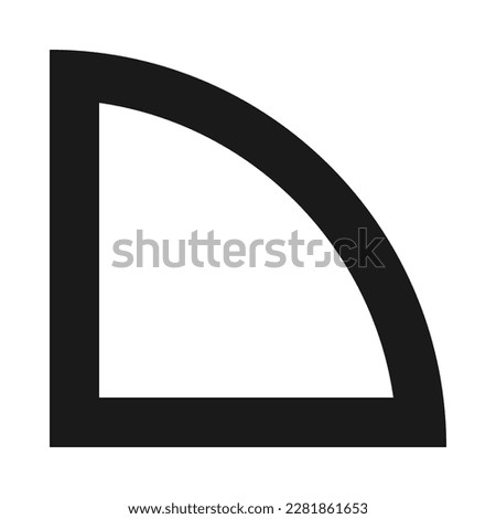 Hollow quarter circle thick stroke icon. A black quadrant line shape. Isolated on a white background.