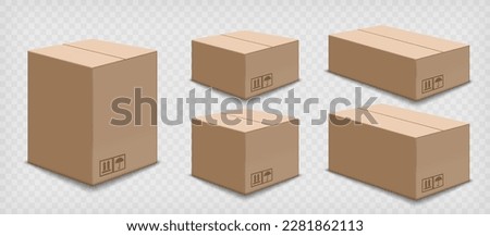 Cardboard boxes of different sizes. Mockups isolated on transparent background. Vector templates Royalty-Free Stock Photo #2281862113
