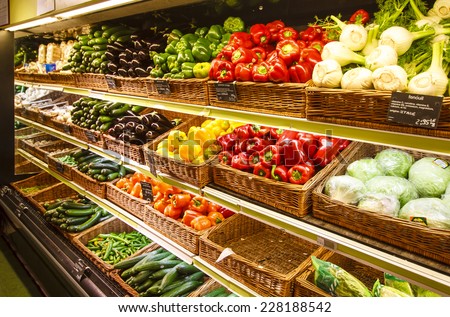 Vegetable section in the department store - Stock Image