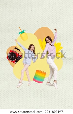 Collage artwork graphics picture of happy smiling mom daughter having weekend fun together isolated painting background Royalty-Free Stock Photo #2281893197