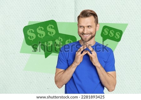 Photo cartoon comics sketch collage picture of funny guy having cool earning cash plan isolated drawing background