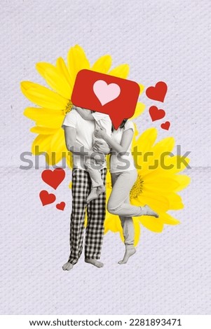 Artwork magazine collage picture of happy couple holding little child heart feedback cover close faces isolated drawing background