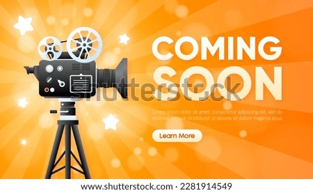 Coming Soon. Movie time poster. Cinema motion picture. Retro movie projector poster. Vector illustration.