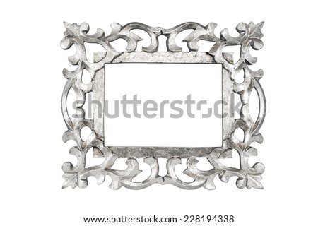 Silver carved picture frame isolated with clipping path.