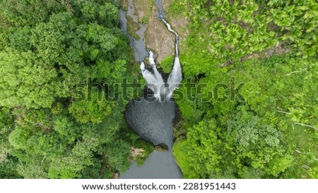 Beautiful aerial view of Blang Kolam Waterfall in Aceh Province, Indonesia