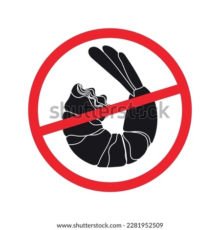 Forbidden shrimp icon. Products do not contain seafood or shellfish. Allergy safety.