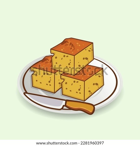 Sopa Paraguaya And Knife Illustration. Creative Menu Paraguay Gastronomy Cake Cookery Shop Soup Eating Dessert Delicious Clip Art Latin American Food Elements.