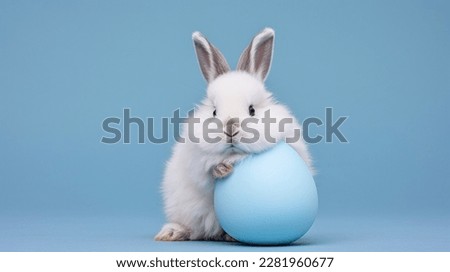Cute bunny and single easter egg. Concept and idea of happy easter day.