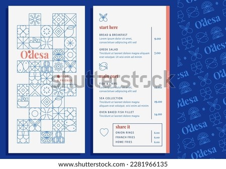 Restaurant menu design template, with food icons and geometric elements. Royalty-Free Stock Photo #2281966135