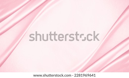 Pink rose peach white silk satin. Creases in fabric. Light luxury elegant background with space for design. Table top view, flat lay. Birthday, baby, newborn. Or a wedding, valentine. Romance, tender. Royalty-Free Stock Photo #2281969641
