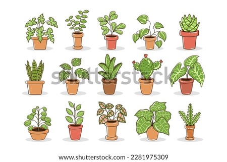 House plants collection. succulents illustration. hand drawn vector illustration. Set of house indoor plant vector cartoon doodle. Royalty-Free Stock Photo #2281975309