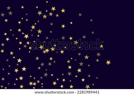Abstract gold star of confetti. Falling starry background. Random stars shine on a black background. The dark sky with shining stars. Flying confetti. Suitable for your design, cards, invitations. 