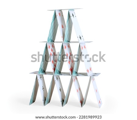 House of cards. Isolated on white, side view, clipping path included