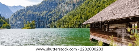 Panoramic Konigssee Idyllic alpine lake in Berchtesgaden, Bavaria, Schonau am Konigssee, Germany. Beautiful scenery of Bavarian countryside in Berchtesgaden Lake Germany. Royalty-Free Stock Photo #2282000283