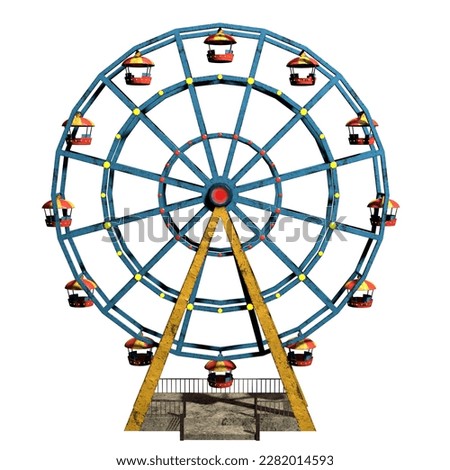 old cartoon ferris wheel on the white background 3d-rendering Royalty-Free Stock Photo #2282014593