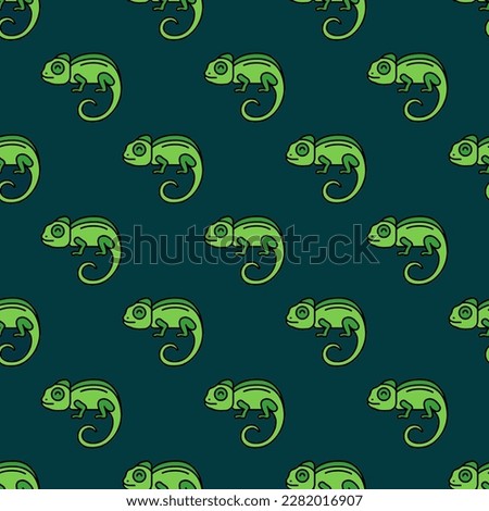 Fascinating square tile with an enthralling animal artwork. Seamless pattern with chameleon on eggshell background. Design for a t-shirt featuring an animal image.