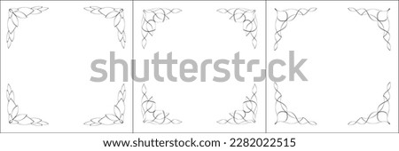 Set of three vector frames. Elegant black and white monochrome ornamental border for greeting cards, banners, invitations. Vector frame for all sizes and formats. Isolated vector illustration.